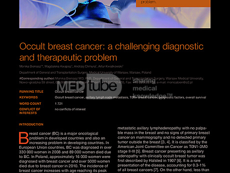 MEDtube Science 2014 - Occult breast cancer: a challenging diagnostic and therapeutic problem