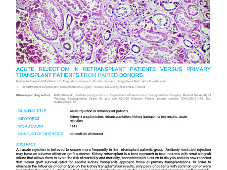 MEDtube Science 2017 - Acute Rejection in Retransplant Patients Versus Primary Transplant Patients From Paired Donors.