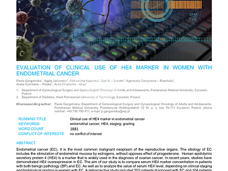 MEDtube Science 2019 - Evaluation of clinical use of HE4 marker in women with endometrial cancer