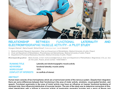 MEDtube Science 2018 - Relationship between functional laterality and electromyographic muscle activity – a pilot study