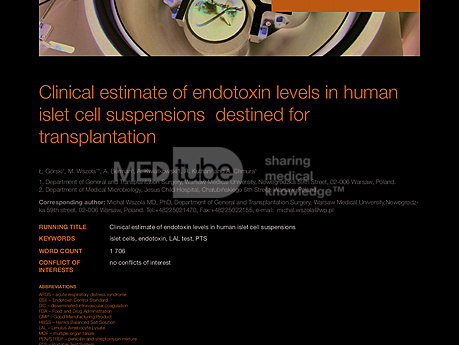 MEDtube Science 2014 - Clinical estimate of endotoxin levels in human islet cell suspensions destined for transplantation