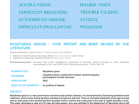 MEDtube Science 2018 - Myasthenia Gravis – Case Report and Brief Review of the Literature