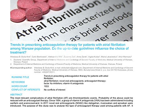 MEDtube Science 2017 - Trends in prescribing anticoagulation therapy for patients with atrial fibrillation among Warsaw population. Do the up-to-date guidelines influence the choice of treatment?