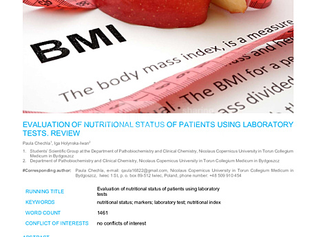 MEDtube Science 2018 - Evaluation of Nutritional Status of Patients Using Laboratory Tests. Review