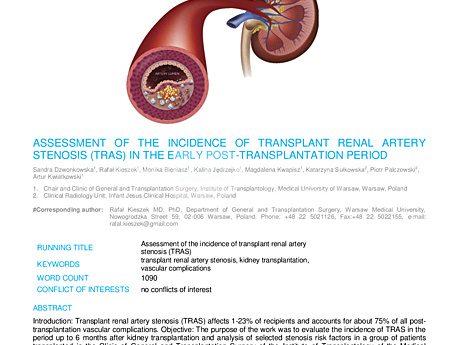MEDtube Science 2017 - Assessment Of The Incidence Of Transplant Renal Artery Stenosis (Tras) In The Early Post-transplantation Period