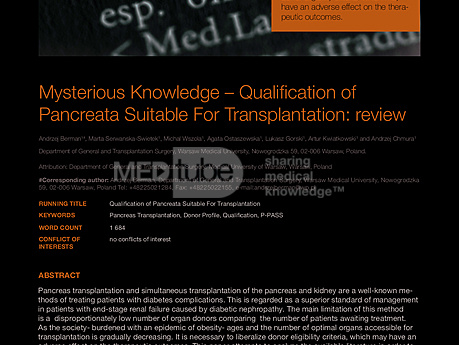 MEDtube Science 2015 - Mysterious Knowledge – Qualification of Pancreata Suitable For Transplantation: review