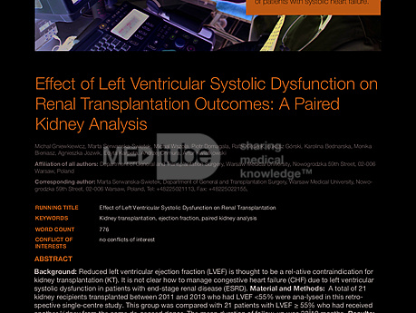 MEDtube Science 2015 - Effect of Left Ventricular Systolic Dysfunction on Renal Transplantation Outcomes - A Paired Kidney Analysis