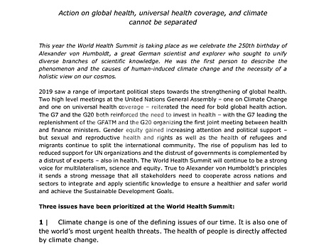 Alliance Statement - World Health Summit - 2019 Berlin