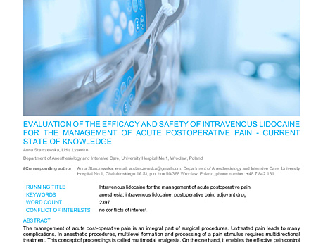 MEDtube Science 2018 - Evaluation of the efficacy and safety of intravenous lidocaine for the management of acute postoperative pain – current state of knowledge