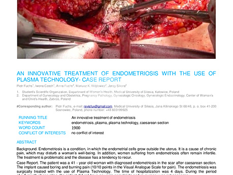 MEDtube Science 2017 - An Innovative Treatment of Endometriosis With the Use of Plasma Technology – Case Report