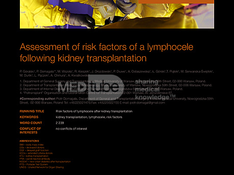 MEDtube Science 2014 - Assessment of risk factors of a lymphocele following kidney transplantation