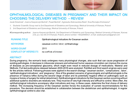 MEDtube Science 2019 - Ophthalmological diseases in pregnancy and their impact on choosing the delivery method – review