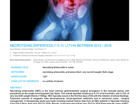MEDtube Science 2018 - Necrotizing Enterocolitis in Latvia Between 2012 – 2016