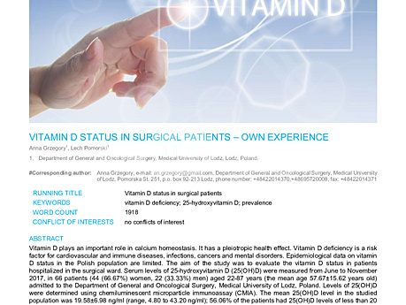 MEDtube Science 2018 - Vitamin D Status in Surgical Patients – Own Experience