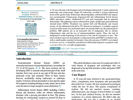 Coexistence of Gastric Gastrointestinal Stromal Tumor and Ulcerative Colitis in Patient with Dyspepsia and Rectorrhagia: A Case Report