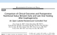 Nutritional Status Between Early and Late Oral Feeding After Esophagectomy