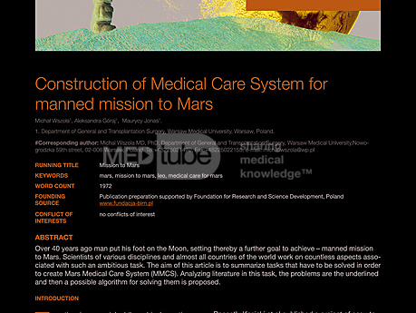 MEDtube Science 2014 - Construction of Medical Care System for manned mission to Mars