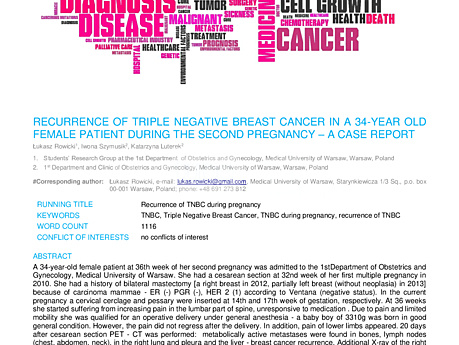 MEDtube Science 2017 - Recurrence of Triple Negative Breast Cancer in a 34-year Old Female Patient During the Second Pregnancy – A Case Report