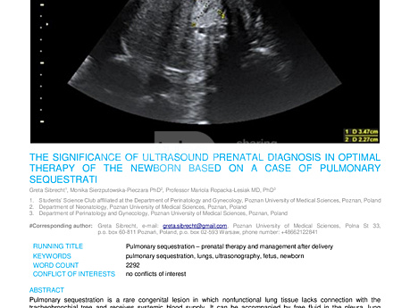 MEDtube Science 2017 - The Significance of Ultrasound Prenatal Diagnosis in Optimal Therapy of the Newborn Based on a Case of Pulmonary Sequestrati
