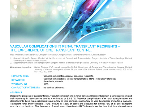 MEDtube Science 2017 - Vascular Complications in Renal Transplant Recipients – The Experience of One Transplant Centre.