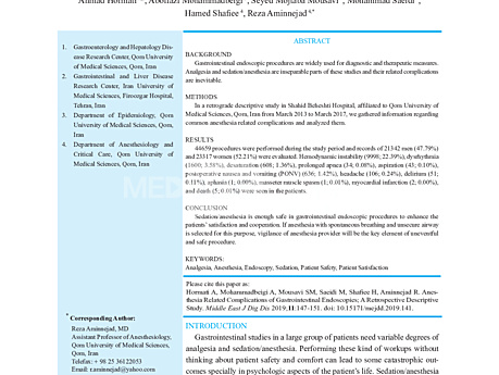 Anesthesia Related Complications of Gastrointestinal Endoscopies; A Retrospective Descriptive Study