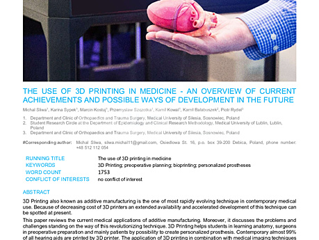MEDtube Science 2018 - The Use of 3d Printing in Medicine – an Overview of Current Achievements and Possible Ways of Development in the Future