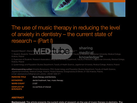 MEDtube Science 2014 - The use of music therapy in reducing the level of anxiety in dentistry – the current state of research – (Part I)