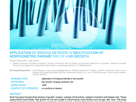 MEDtube Science 2017 - Application of Imaging Methods in Identification of Morphometric Parameters of Hair Growth