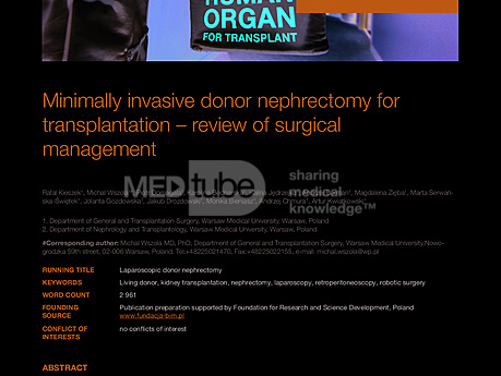 MEDtube Science 2014 - Minimally invasive donor nephrectomy for transplantation – review of surgical management