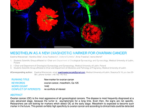 MEDtube Science 2017 - Mesothelin as a New Diagnostic Marker for Ovarian Cancer
