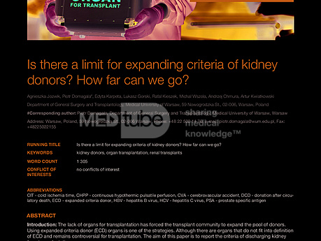 MEDtube Science 2015 - Is there a limit for expanding criteria of kidney donors? How far can we go?