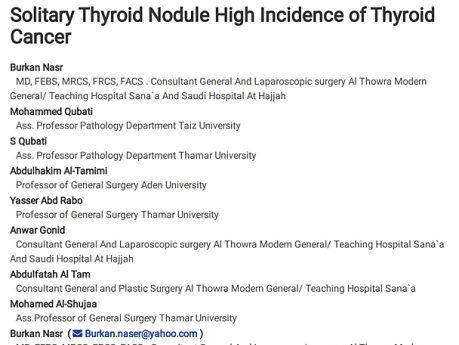 Solitary Thyroid Nodule High Incidence of Thyroid Cancer