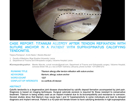 MEDtube Science 2017 - Case Report: Titanium Allergy After Tendon Refixation With Suture Anchor in a Patient With Supraspinatus Calcifying Tendonitis.