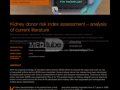 MEDtube Science 2014 - Kidney donor risk index assessment – analysis of current literature