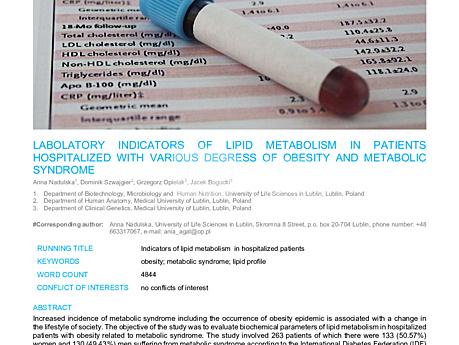 MEDtube Science 2019 - Labolatory indicators of lipid metabolism in patients hospitalized with various degress of obesity and metabolic syndrome